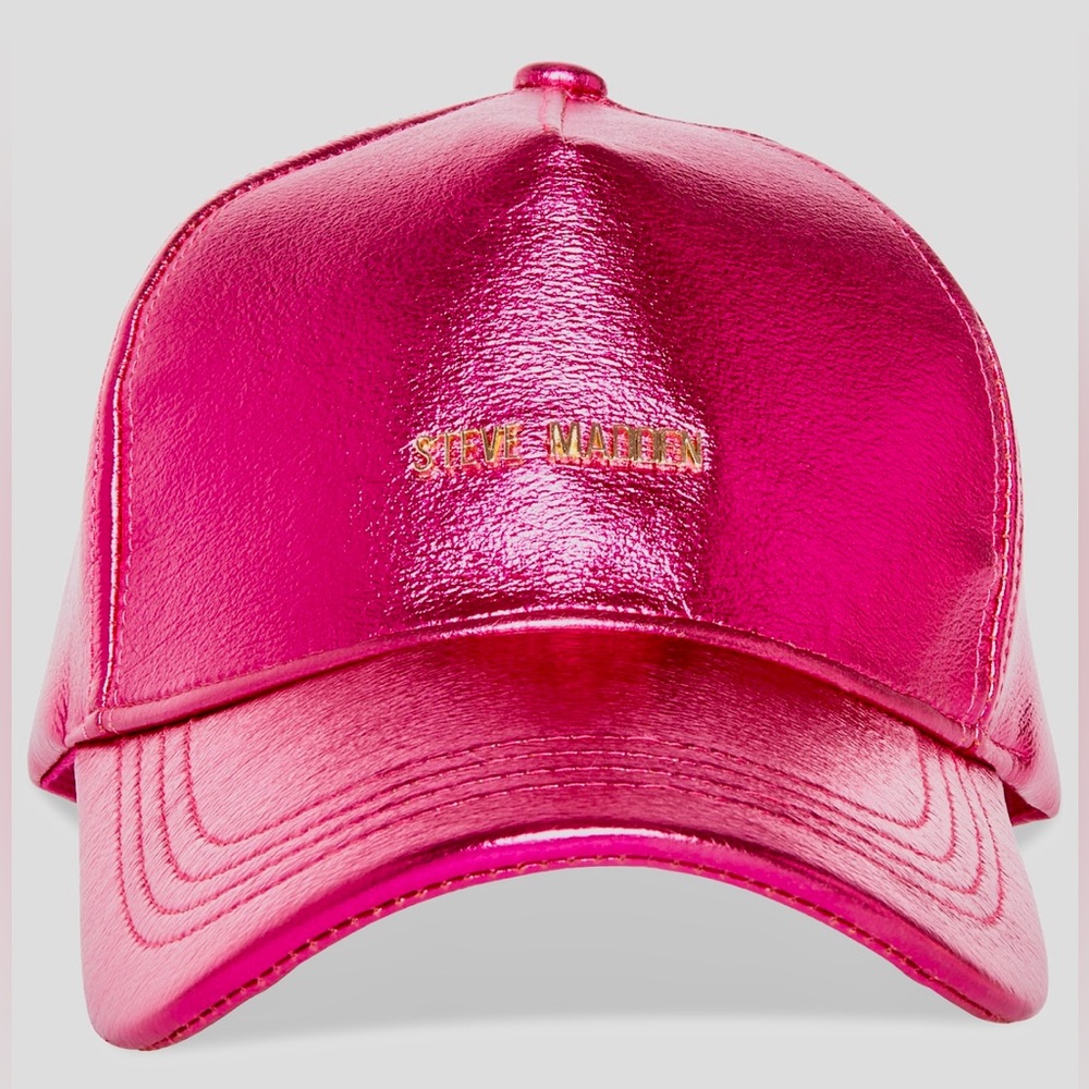 STEVE MADDEN WOMENS FAUX LEATHER SHINE BASEBALL CAP PINK
